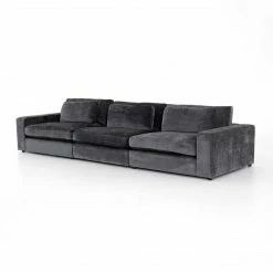 Fourhands Best Sellers Bloor 3-Pc Sectional-Charcoal Worn Velve