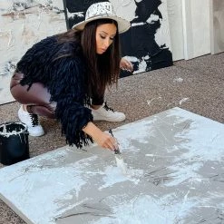 Ashley Craig Mixed Media Original Art - Nude + White With Paint Splatter